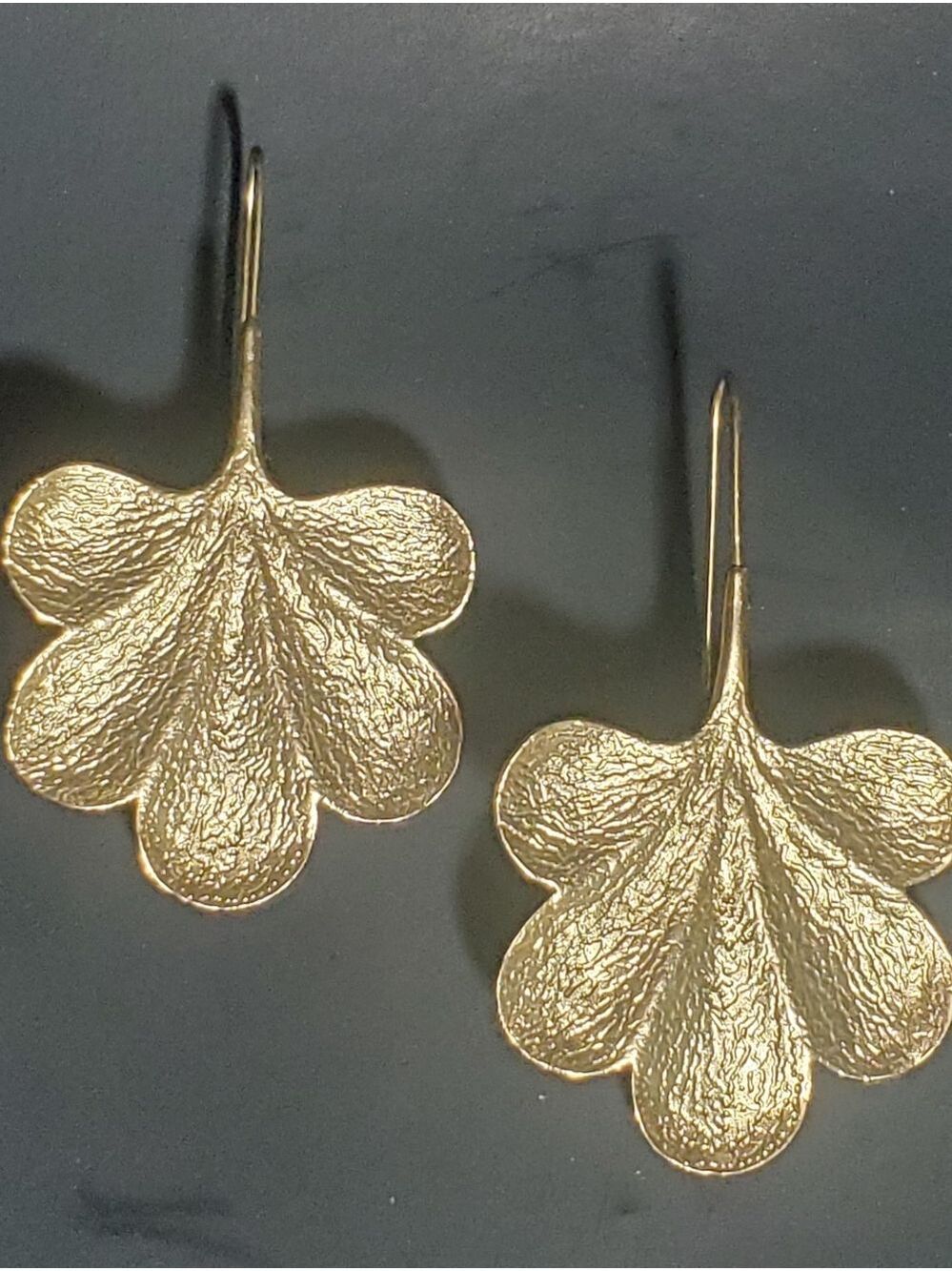 14K GOLD PLATED Gingko Leaf Shaped Dangle Earrings
